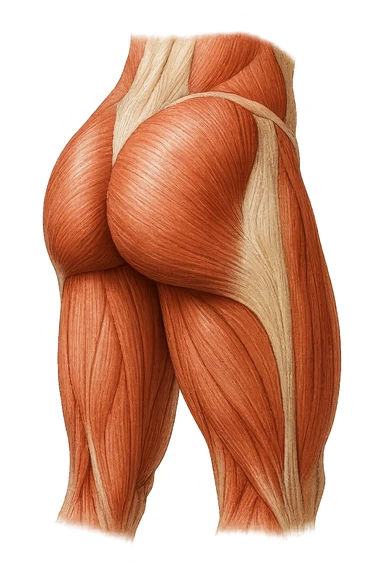 muscoli del gluteo anatomico, iperrealistico 4k, isolato su sfondo bianco sticker