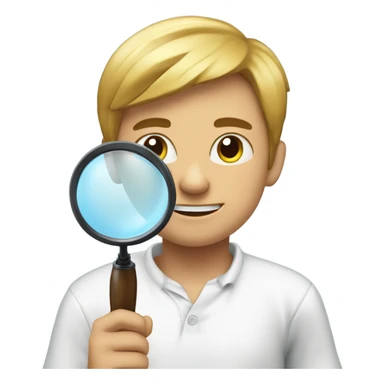 boy in white shirt indoors, with cofia and Magnifying sup sticker