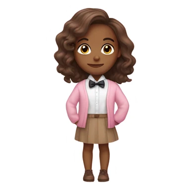 Brown skin girl with shoulder length hair wearing a bow tie and a cute pink sweater with a white dress shirt underneath  sticker