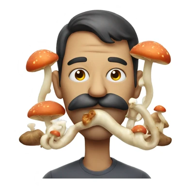 Man with big curled moustache eating disgusting mushrooms sticker