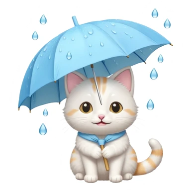 A cute cat holding a pastel umbrella, smiling while raindrops fall softly. sticker