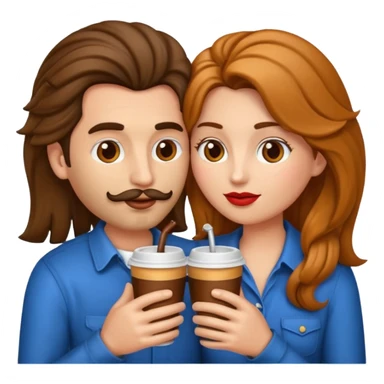 Emoji estilo iPhone de besos pareja donde la mujer tengo el pelo cobrizo y el hombre el pelo café  sticker