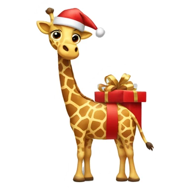 Giraffe wearing a Santa hat and scarf, holding a gift. sticker
