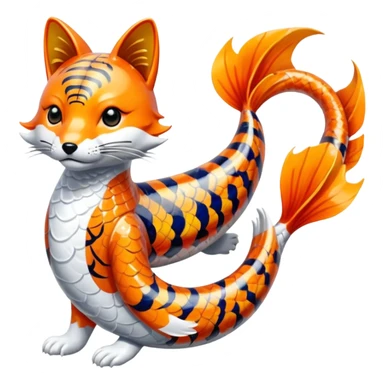 Exotic Tropical Floral Swirl-Patterned Tribal Pretty Asian ornate painted Japanese aesthetic beautiful shiny pretty glossy smooth elegant Koi-Fish-Kitsune-fox-Yokai-animal-creature, with 4 legs, with tiger stripes on it sticker