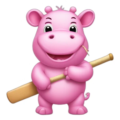 cute pink hippo with a cricket bat sticker