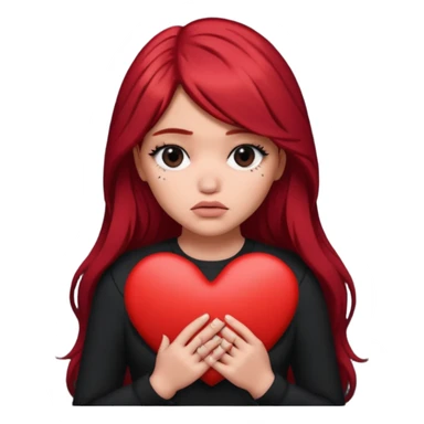 A Kylie Jenner with long red hair is sad and holds a black heart in her hands sticker