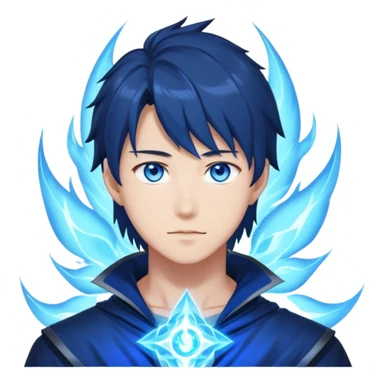 sung jin woo from solo leveling whit blue glowy eyes and blue aura glowing from hm sticker