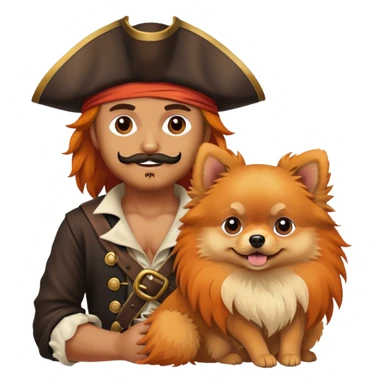 A pirate holds a pomeranian in his arms sticker