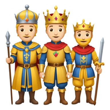 fait moi un Roi 1 Connétable un Chevalier un paysan et un Bouffon avec le style graphique cartoon et personnage jaune sticker