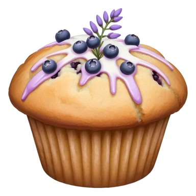 Lavender flower sprig muffin with berries and sugar sticker
