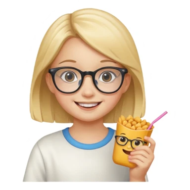 snack holding girl kid with glasses sticker