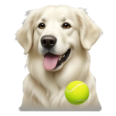 white golden retriever with tennis ball sticker
