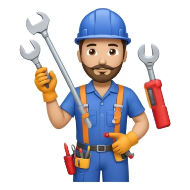 Hispanic HVAC technician with goatee beard as an action figure logo with HVAC tools sticker