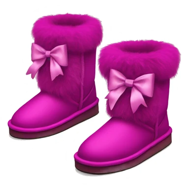 Realistic pair of magenta Ugg fur boots with silk ribbon bows. sticker