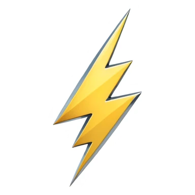 A lightning bolt emoji made of polished silver chrome, sharp yet rounded edges, glossy metallic surface, soft reflections, minimal futuristic design, iOS emoji style, centered, clean white background sticker