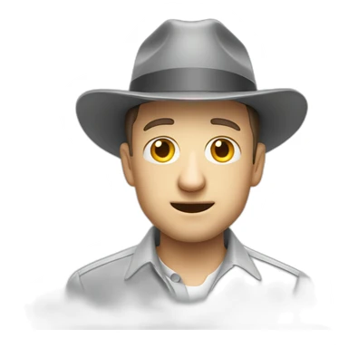 tim robinson wearing a grey fedora with a grey flap on the back white shirt looking scared sticker