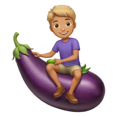 A boy riding an eggplant  sticker