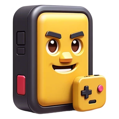 Clash of Clans aesthetic: Cinematic Playful Game Boy Portrait Emoji, rendered in a 3D vector-style similar to standard emojis with minimal shading and bold, simplified shapes. A compact, distinct form with signature details, softly glowing with a nostalgic gaming charm. Simplified yet unmistakably iconic, highly detailed and consistent, glowing with a soft radiance and high shine. Stylized with a touch of retro gaming magic and a soft glowing outline, capturing the essence of a beloved gaming relic with a friendly, playful manner! sticker