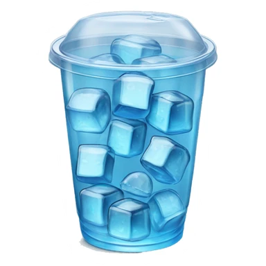 Realistic see through plastic cup and lid with half full Transluscent blue soda,straw and large ice cubes inside. sticker