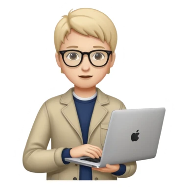 un estudiante que este parado con sus lentes y su laptop sticker