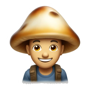 A mushroom boy wearing a hat and smiling sticker