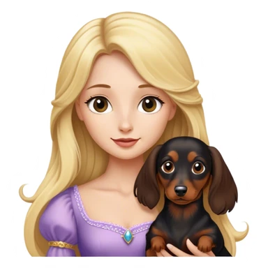 Blonde princess holding a Long haired black and brown dachshund  sticker