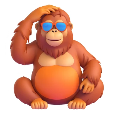 a cool orangutan wearing sunglasses in a relaxed pose, fun and expressive sticker