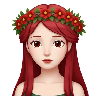 In Greek mythology, Persephone is often depicted as a young goddess with fair skin and dark red, straight hair. She is typically shown wearing a wreath of flowers sticker