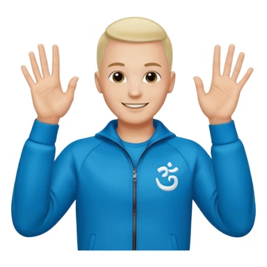 rapeur jul en emoji ios, blanc, rasé sur les cotés, cheveux au centre dressés au gel, signe J avec les mains, survet de l'om sticker