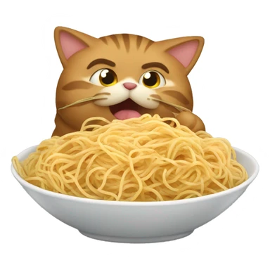 Fluffy tabby brown fat cat eating spaghetti  sticker
