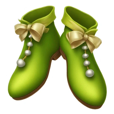 Realistic isolated chartreuse elf shoes with bells. sticker