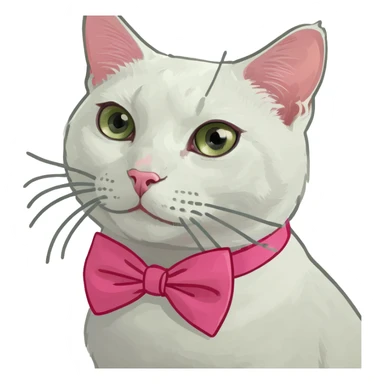 White cat with pink bow tie on the head  sticker