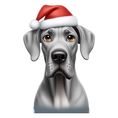 Grey Great Dane wearing a Christmas hat sticker
