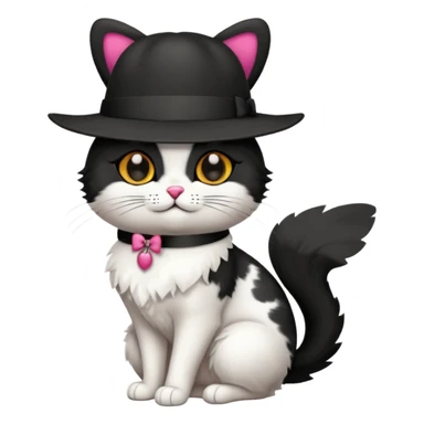 Chat blanc avec des tâches noir en costume, neud papillon et chapeau. sticker
