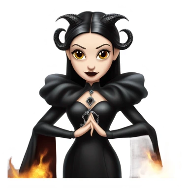 Lavish Victorian evening gown, young Morticia Addams Jedi wearing a mini tiara, riding on the back of a very large black shiny evil-looking fire-spewing horned dragon sticker