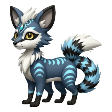 Futuristic furry fluffy floofy feathery tribal marked Genet-Absol-Kyurem-Zeraora-Primagen-fusion-creature  sticker