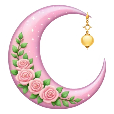 Rosy shiny glossy sparkly romantic pastel crescent damask moon sticker