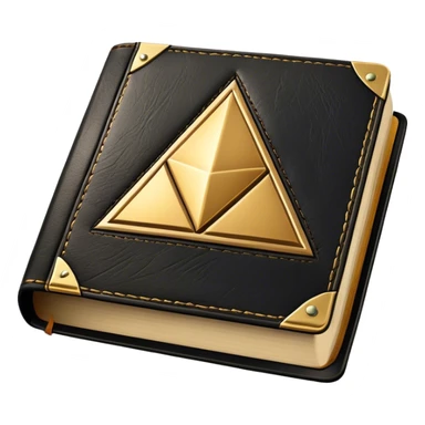 A black and gold book with an aged leather texture, embossed with an alchemical symbol, a compass, or a forging hammer, exuding wisdom, mastery, and the relentless pursuit of greatness. - book on mastery ... silhouette of a triangle  sticker