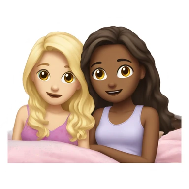 Blonde girl and brunette girl in bed at sleepover sticker