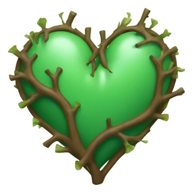 Green heart with white thorns sticking out of it wrapped in brown vines sticker