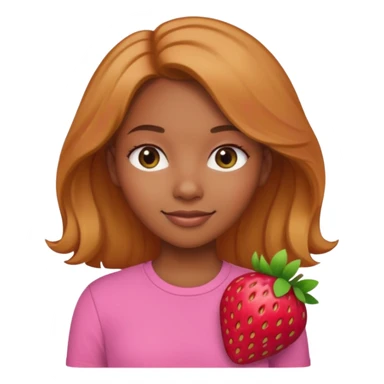 black girl with olive skin, natural-looking strawberry blonde-brunette hair, pink shirt, gentle smile, Apple emoji style sticker