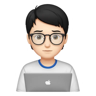 un estudiante con lentes y su laptop CON CAMISA Y CABELLO NEGRO sticker