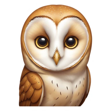 Cinematic Deep Thought Barn Owl Portrait Emoji, Head held high with a serene, contemplative gaze, showcasing its beautifully patterned plumage of white and brown, with eyes deeply focused as if pondering ancient secrets, Simplified yet majestically refined features, highly detailed, glowing with a soft, introspective light, high shine, poised and pensive, stylized with an air of profound wisdom, capturing the essence of an owl immersed in deep thought, so thoughtful it feels like it could silently whisper timeless wisdom from beyond the screen! sticker