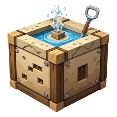 crafting table with tools, stone, wood, glass, sand, steam, water... like a minecraft style cube crafting table 100% like a minecraft cube sticker