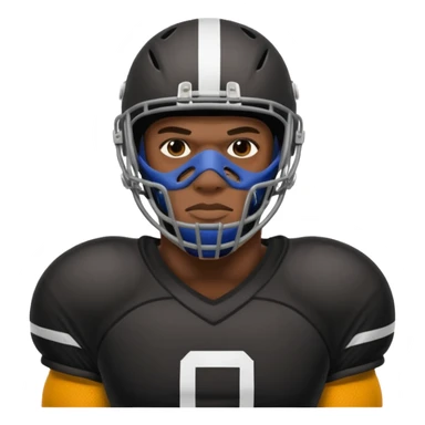 American black football player without a Helmet  and have  a goalkeeper mask which have small holes sticker