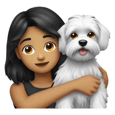black haired girl hugs black maltese dog sticker