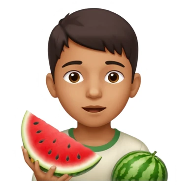 a watermelon with a indian 13 yearold boy who is a little fat eating it sticker