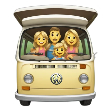 happy and smiling family in vw combi camper van sticker
