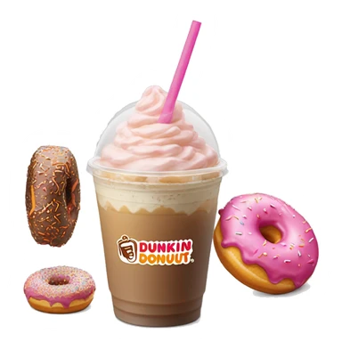 Realistic Dunkin Donut Iced Coffee with pink frosted donut with orange sprinkles sticker