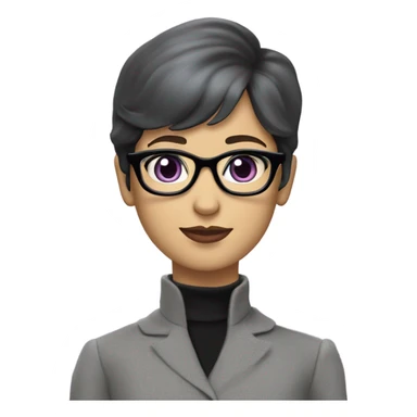 Full torso of Tv show young Diana Prince wearing grey suit with silk voile  purple turtleneck and black eyeglasses  sticker